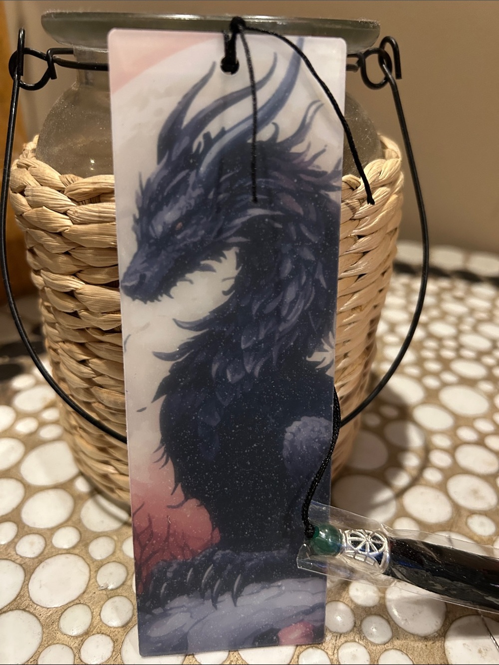 Black Dragon Acrylic Bookmark with Tassel - Picture 2 of 2